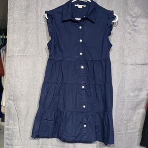 Monteau Navy Ruffled Sleeveless Dress